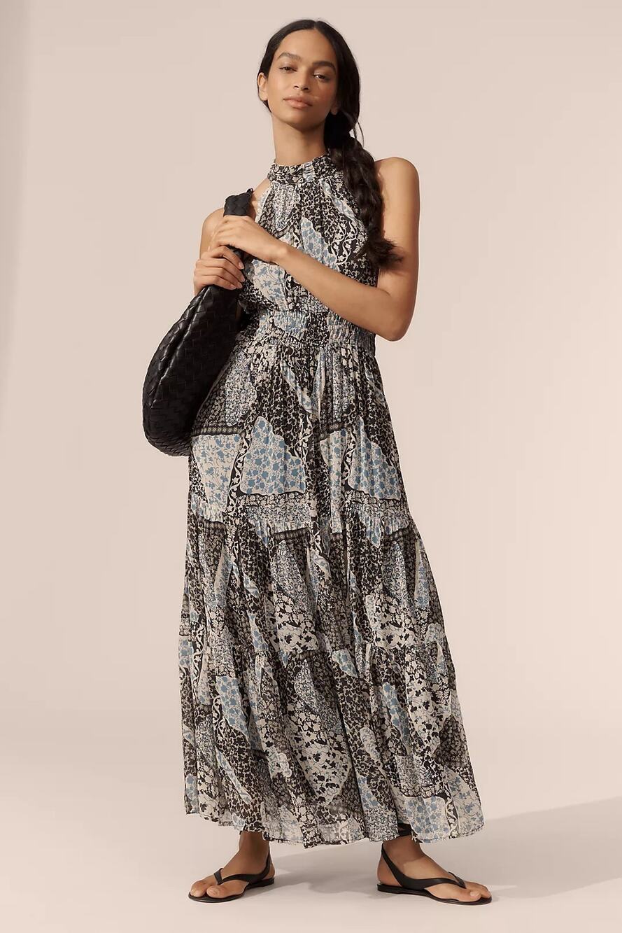 NWT Anthropologie The Somerset Chiffon Halter Maxi Dress $188 X-LARGE Black
